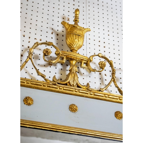 134 - OVERMANTEL, 110cm H x 104cm W, Regency style  painted and gilded with urn surmount.