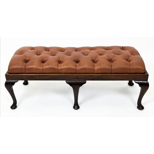 150 - FOOTSTOOL, Georgian style in buttoned tan leather, 35cm H x 93cm x 37cm.