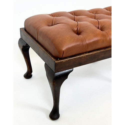 150 - FOOTSTOOL, Georgian style in buttoned tan leather, 35cm H x 93cm x 37cm.