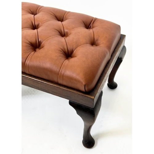 150 - FOOTSTOOL, Georgian style in buttoned tan leather, 35cm H x 93cm x 37cm.