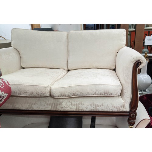 387 - SOFA, Damask style upholstered, 160cm W.