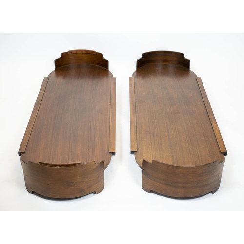 385 - LOW TABLE, 38cm H x 125cm W x 45cm D, Italian walnut veneered plywood of two tiered stacking design.