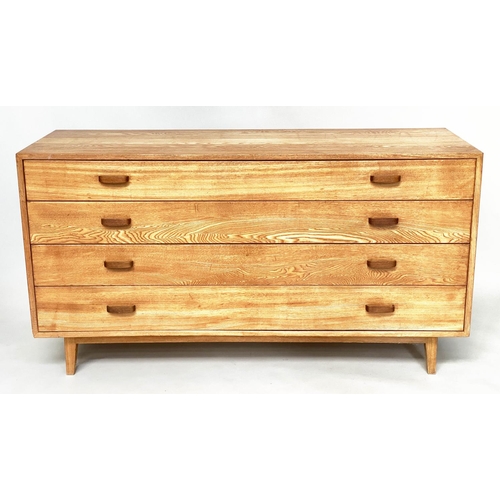 274 - CHEST, 1970s ash with four long drawers with bentwood handles and stile supports, 160cm W x 55cm D x... 