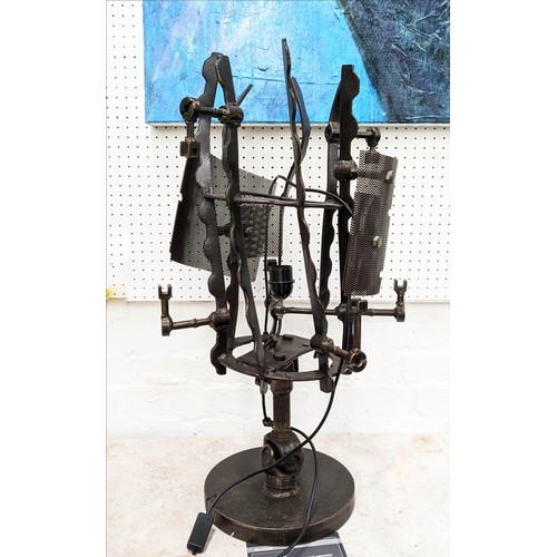 423 - SURREALIST INSPIRED TABLE LAMP, 77cm H, bronzed metal.