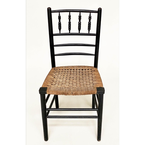 100 - SIDE CHAIRS, a pair, 19th century, English William Morris style with woven seat and bobbin turned ba... 