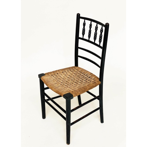 100 - SIDE CHAIRS, a pair, 19th century, English William Morris style with woven seat and bobbin turned ba... 