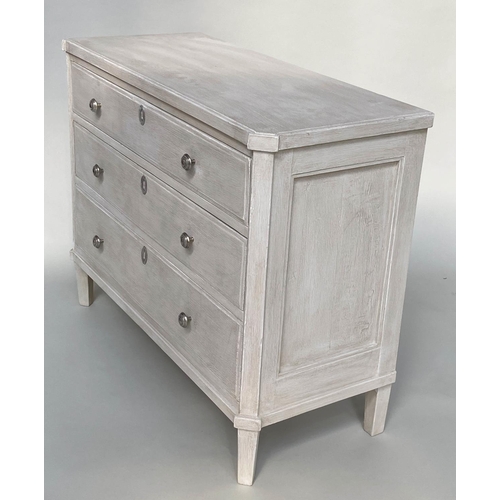 103 - COMMODE, 19th century Gustavian style grey painted with three long drawers, canted corners and taper... 