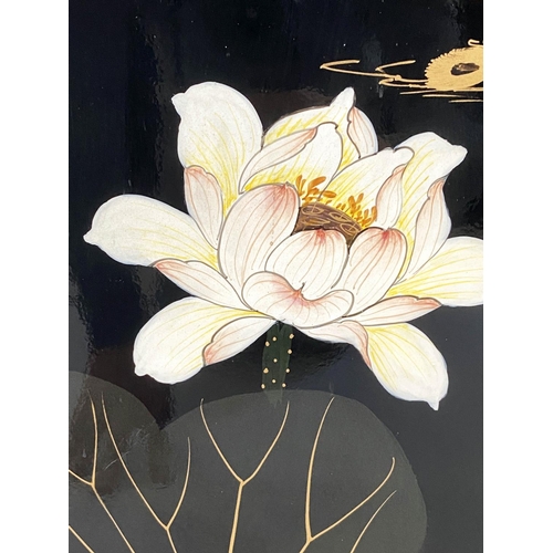 104 - PEDESTAL, black lacquered Chinoiserie decorated 30cm x 30cm x 60cm H