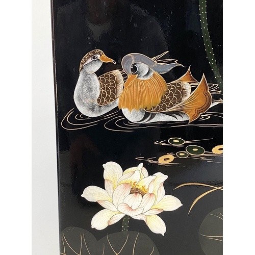 104 - PEDESTAL, black lacquered Chinoiserie decorated 30cm x 30cm x 60cm H