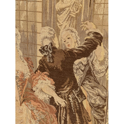 120 - 'TAPESTRY SCREEN', early 20th century French four fold depicting courtly scene, 180cm x 47cm.