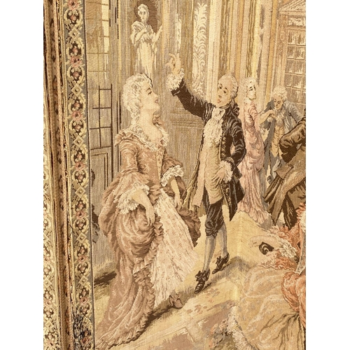 120 - 'TAPESTRY SCREEN', early 20th century French four fold depicting courtly scene, 180cm x 47cm.