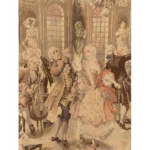 120 - 'TAPESTRY SCREEN', early 20th century French four fold depicting courtly scene, 180cm x 47cm.