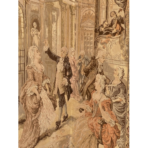 120 - 'TAPESTRY SCREEN', early 20th century French four fold depicting courtly scene, 180cm x 47cm.