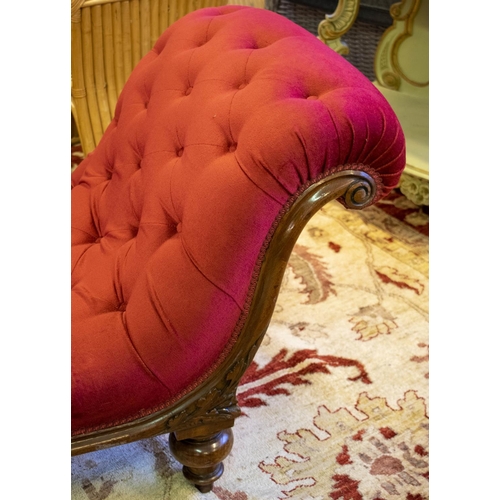 155 - DAYBED, 68cm H x 65cm W x 202cm L, Victorian mahogany in red velour.