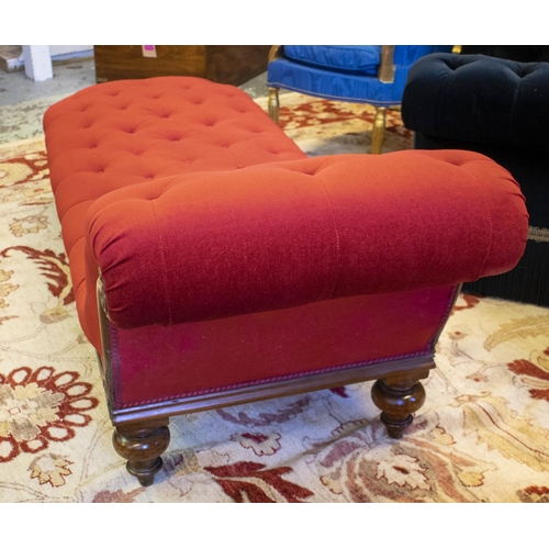 155 - DAYBED, 68cm H x 65cm W x 202cm L, Victorian mahogany in red velour.