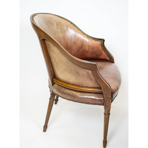 158 - LIBRARY TUB CHAIRS, 85cm H x 62cm W, a pair, George III style mahogany in faded leather. (2)