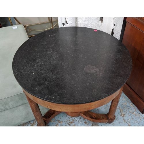 197 - GUERIDON, 81cm W x 73cm H, Empire, the circular marble top on a mahogany base.