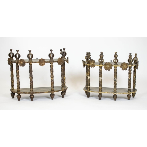 220 - HANGING SHELVES, a near pair, 18th century Continental giltwood, 52cm H x 63cm W x 25cm D and 49cm H... 