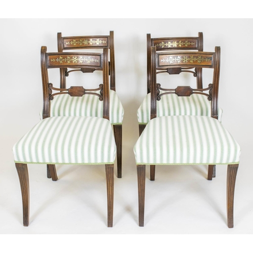 222 - DINING CHAIRS, 84cm H x 51cm W, a set of four Regency and later mahogany, rosewoood and brass inlaid... 