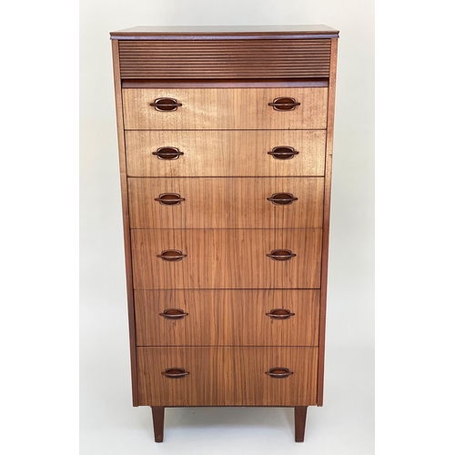 285 - TALL CHEST, 1970s teak, with seven drawers, by 'Elliotts of Newbury', 62cm W x 46cm D x 132cm H.