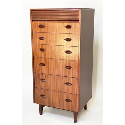 285 - TALL CHEST, 1970s teak, with seven drawers, by 'Elliotts of Newbury', 62cm W x 46cm D x 132cm H.