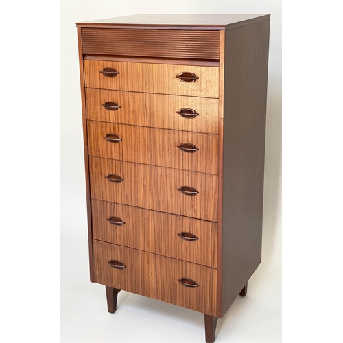 285 - TALL CHEST, 1970s teak, with seven drawers, by 'Elliotts of Newbury', 62cm W x 46cm D x 132cm H.