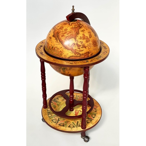 289 - GLOBE COCKTAIL CABINET, in the form of an antique terrestrial globe on stand with rising lid, 91cm H... 