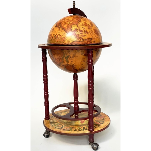 289 - GLOBE COCKTAIL CABINET, in the form of an antique terrestrial globe on stand with rising lid, 91cm H... 