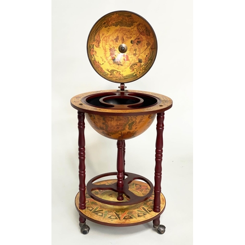 289 - GLOBE COCKTAIL CABINET, in the form of an antique terrestrial globe on stand with rising lid, 91cm H... 