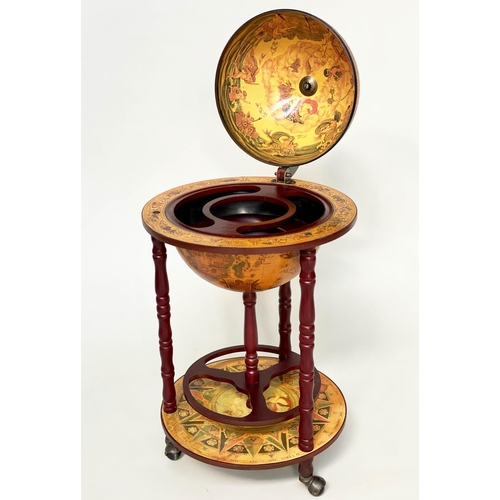 289 - GLOBE COCKTAIL CABINET, in the form of an antique terrestrial globe on stand with rising lid, 91cm H... 