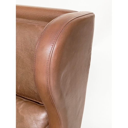 290 - DANISH WING ARMCHAIR, 1970s Danish with grained mid brown leather upholstery, 80cm W.