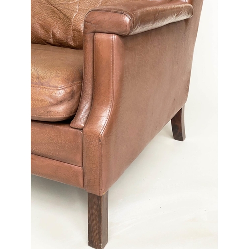 290 - DANISH WING ARMCHAIR, 1970s Danish with grained mid brown leather upholstery, 80cm W.