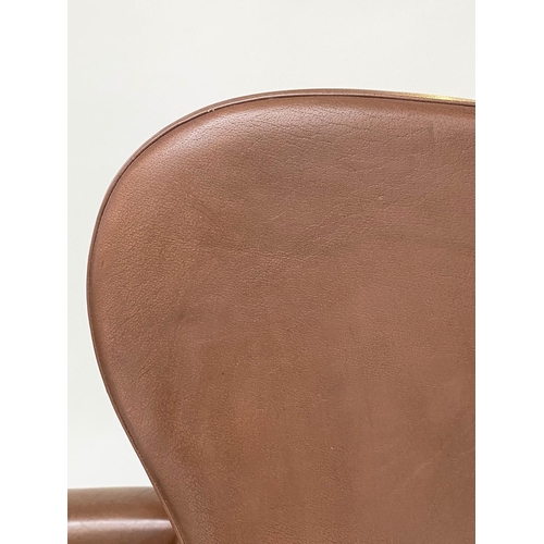 290 - DANISH WING ARMCHAIR, 1970s Danish with grained mid brown leather upholstery, 80cm W.