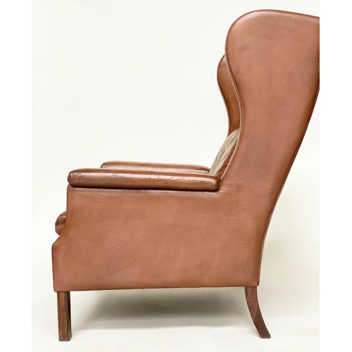 290 - DANISH WING ARMCHAIR, 1970s Danish with grained mid brown leather upholstery, 80cm W.