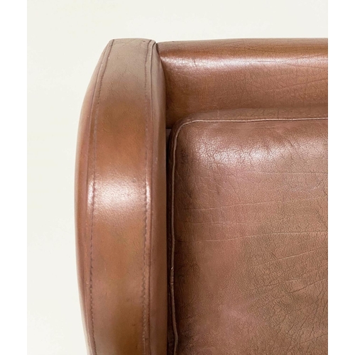 290 - DANISH WING ARMCHAIR, 1970s Danish with grained mid brown leather upholstery, 80cm W.