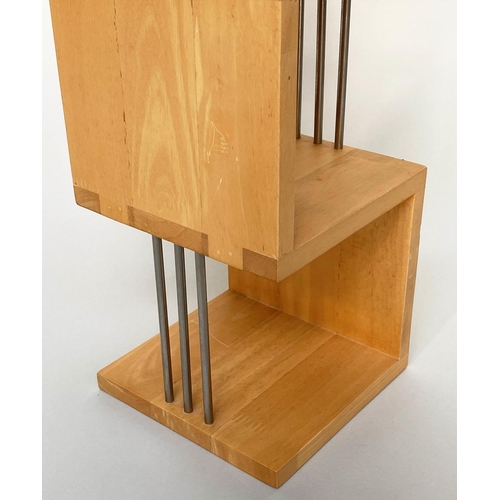 294 - HANGING SHELVES, a pair, solid maple jointed and metal supports, 76cm x 17cm x 17cm. (2)