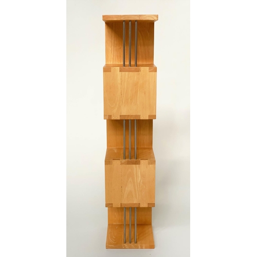 294 - HANGING SHELVES, a pair, solid maple jointed and metal supports, 76cm x 17cm x 17cm. (2)