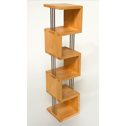 294 - HANGING SHELVES, a pair, solid maple jointed and metal supports, 76cm x 17cm x 17cm. (2)