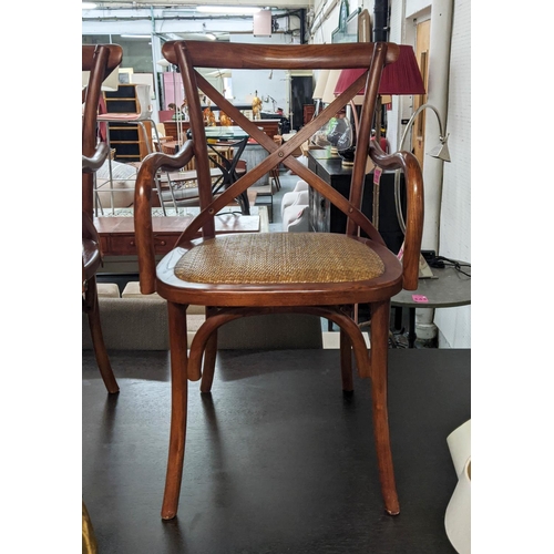 302 - THONET STYLE BENTWOD CHAIRS, a pair, elm, recent manufacture, having woven canework seats, gilt meta... 