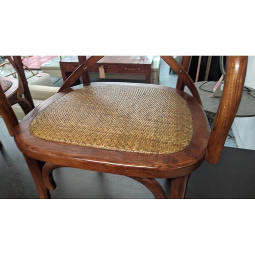 302 - THONET STYLE BENTWOD CHAIRS, a pair, elm, recent manufacture, having woven canework seats, gilt meta... 