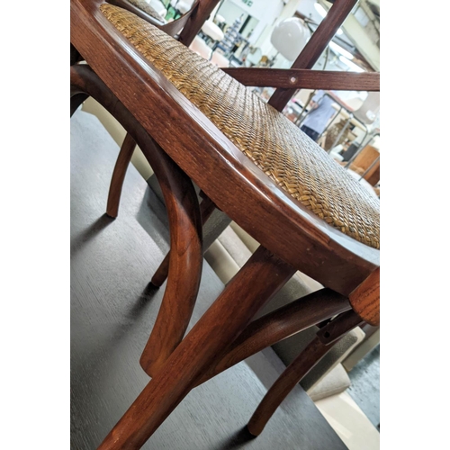 302 - THONET STYLE BENTWOD CHAIRS, a pair, elm, recent manufacture, having woven canework seats, gilt meta... 