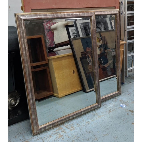 309 - WALL MIRRORS, a pair, 96cm W x 129cm H with a rectangular bevelled plate. (2)