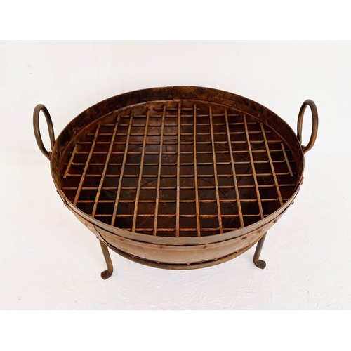 337 - INDIAN STYLE KADAI FIRE PIT, raised on stand, 47cm H x 64cm W x 60cm diam.