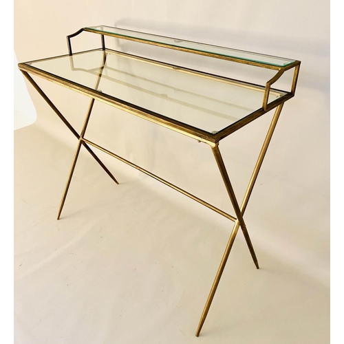 342 - WRITING DESK, 87cm H x 95cm W x 42cm D, 1960s French style, glass and gilt metal frame.