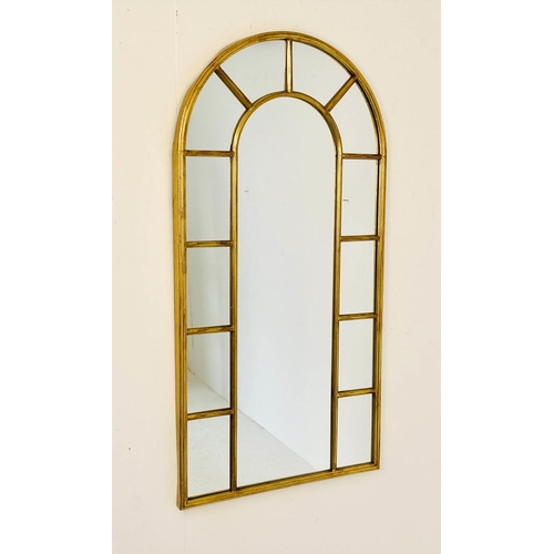 346 - WALL MIRROR, 123cm H x 62cm W, Georgian arched design, gilt metal frame.