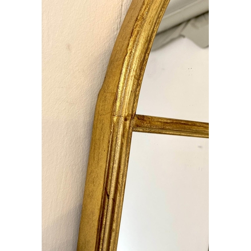 346 - WALL MIRROR, 123cm H x 62cm W, Georgian arched design, gilt metal frame.