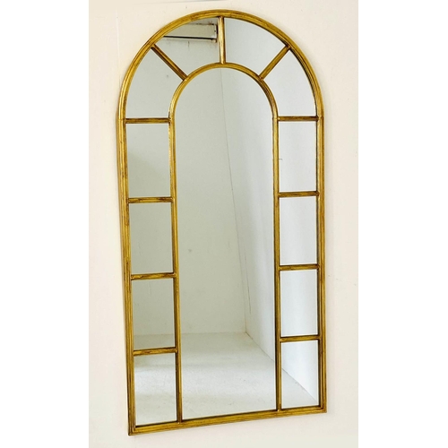 346 - WALL MIRROR, 123cm H x 62cm W, Georgian arched design, gilt metal frame.