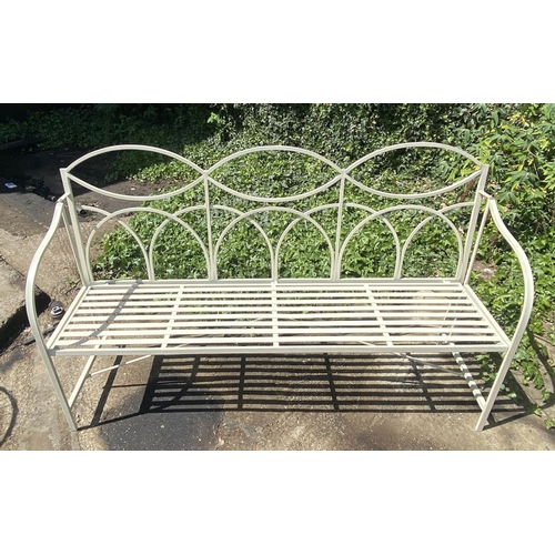 351 - GARDEN BENCH, 100cm H x 165cm W x 43cm D, Regency style, with white painted metal frame.