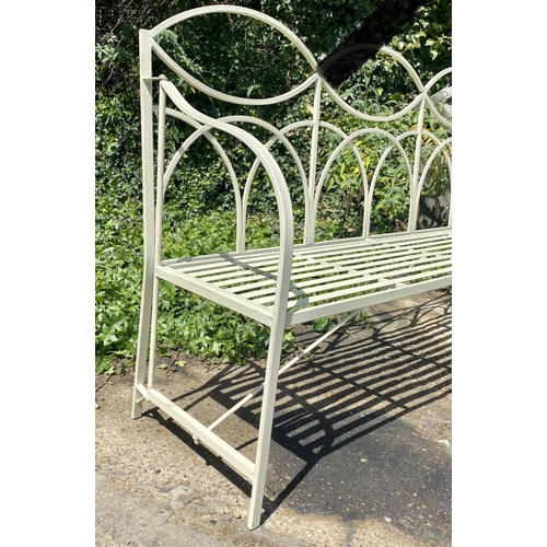 351 - GARDEN BENCH, 100cm H x 165cm W x 43cm D, Regency style, with white painted metal frame.