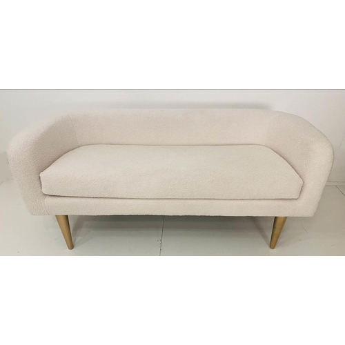 355 - CONTEMPORARY SOFA, neutral faux woollen upholstery, Italian style, raised on gilt legs, 133cm W x 52... 